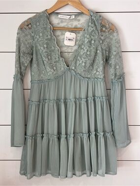NWT Altar'd State Sage Embroidered Sheer V-Neck Dress fairycore boho Cottagecore